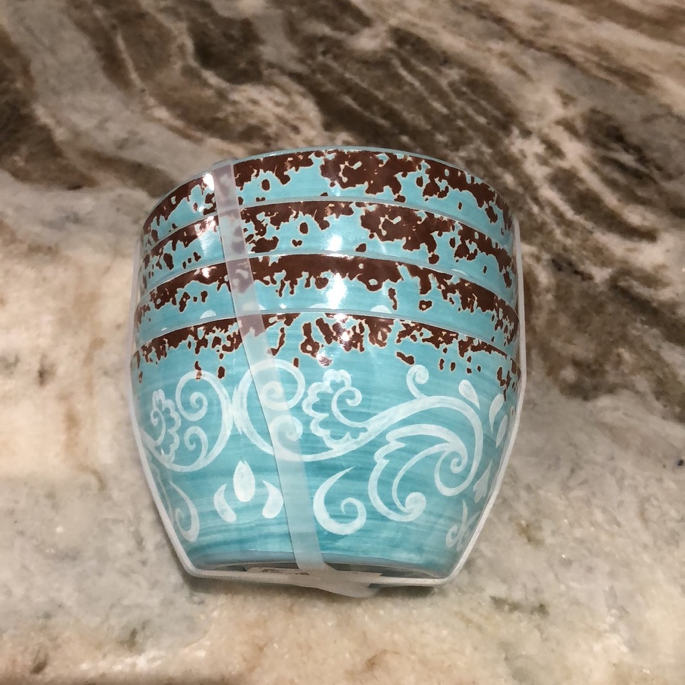 Cynthia Rowley Turquoise Medallion Snack Bowls 4pc - Picture 4 of 4